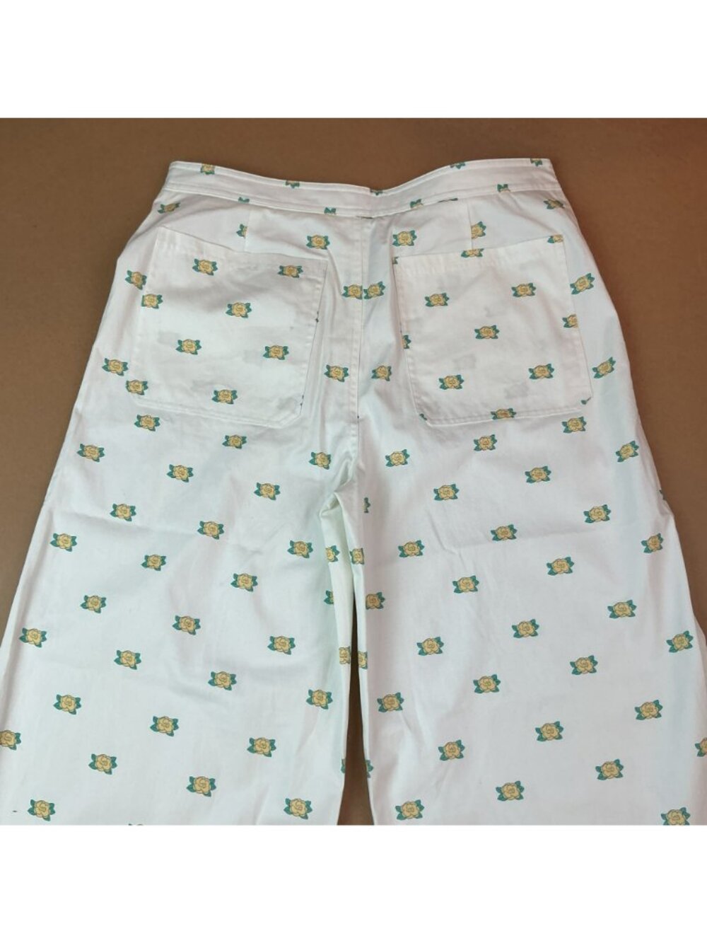 New The Tiny Big Sister Off-White Floral Print Wide-Leg 100% Cotton Pants Womens - Picture 6 of 12